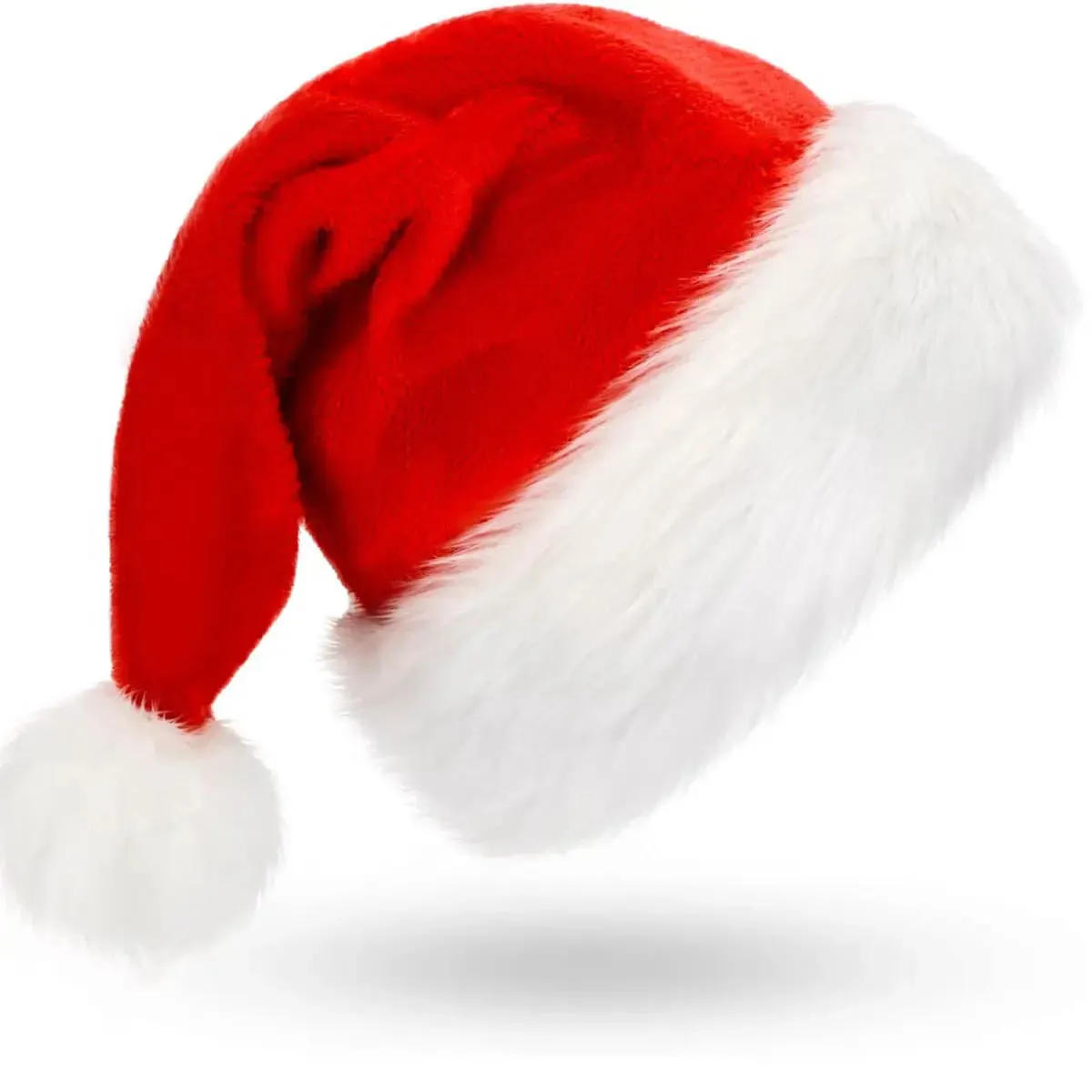 17"H Red & White Christmas Santa Hat Soft Comfortable W/ Plush Cuff