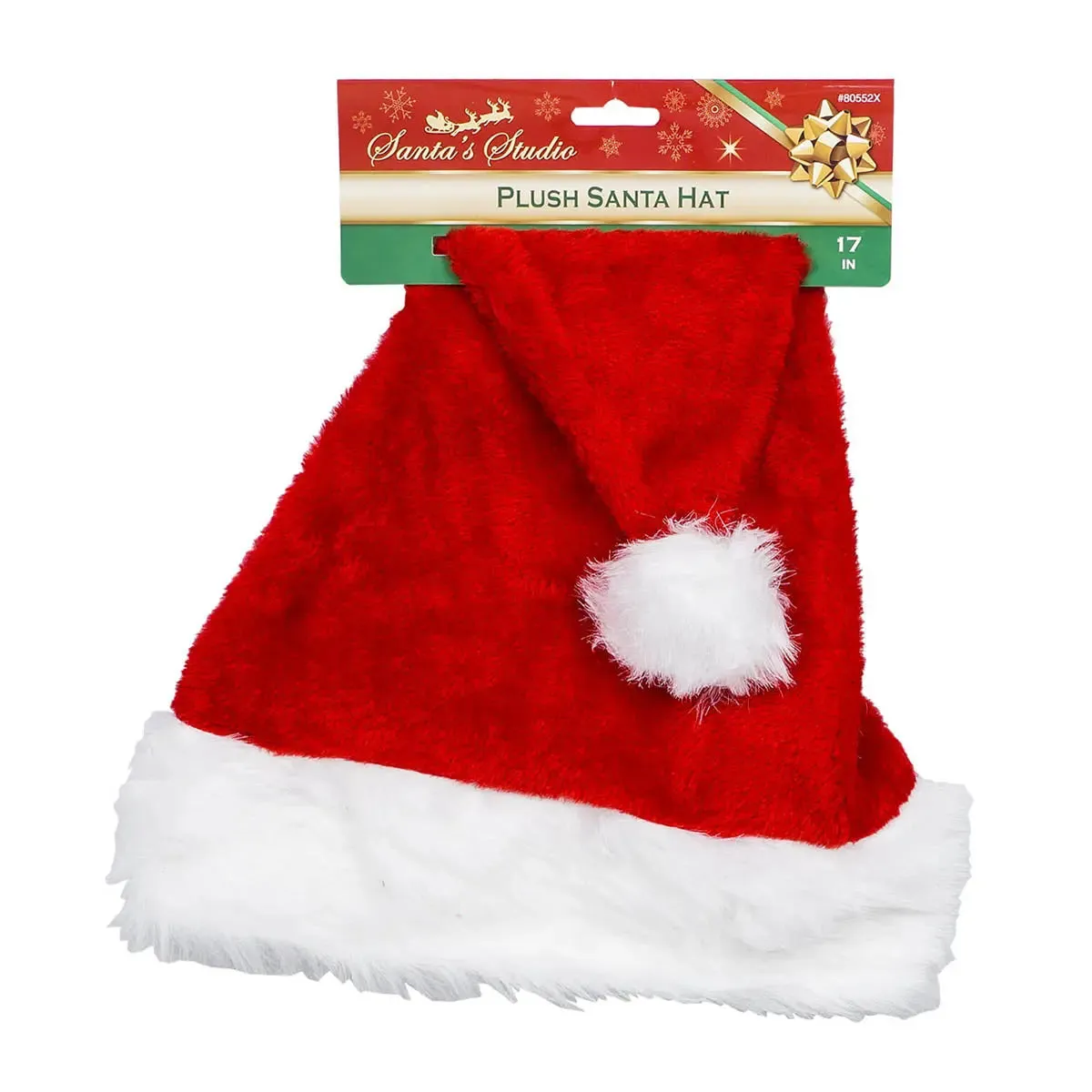 17"H Red & White Christmas Santa Hat Soft Comfortable W/ Plush Cuff