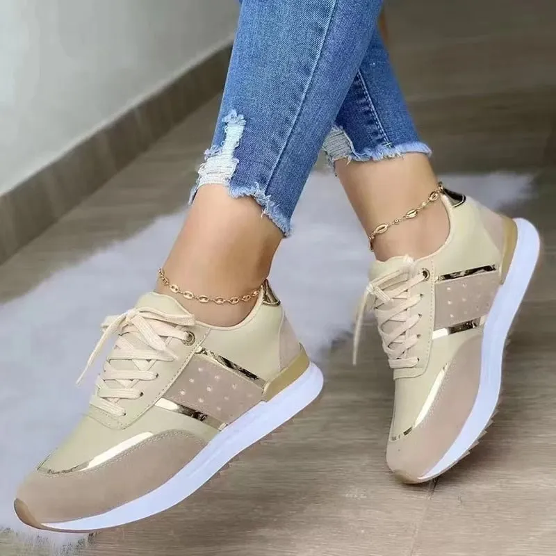 2023 Women Sneakers Platform Shoes Leather Patchwork Casual Sport Shoes Ladies Outdoor Running Vulcanized Shoes Zapatillas Mujer