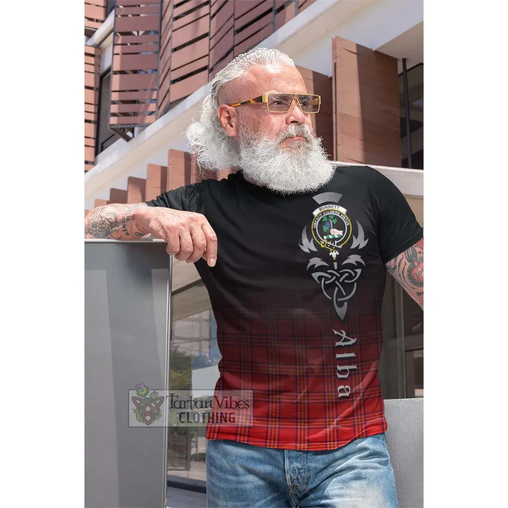 Burnett Modern Tartan Cotton T-shirt Featuring Alba Gu Brath Family Crest Celtic Inspired