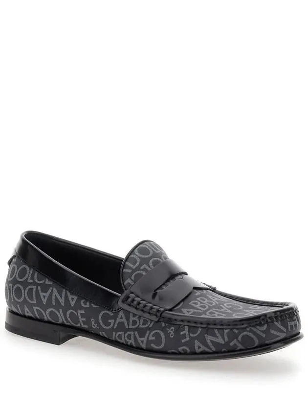 'City' Black Loafers With All-Over Logo In Cotton And Leather Man