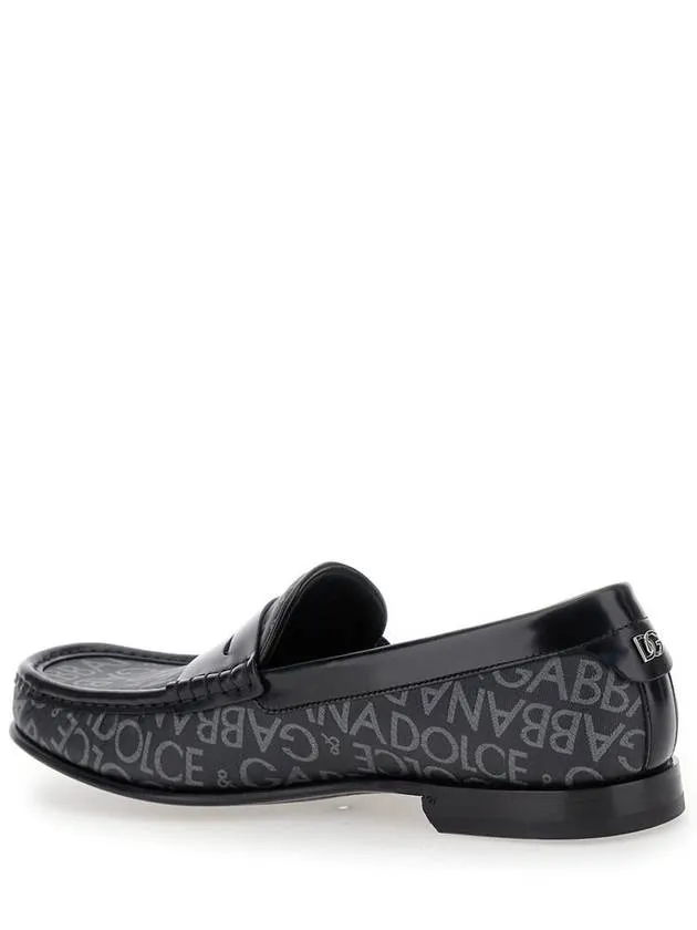 'City' Black Loafers With All-Over Logo In Cotton And Leather Man