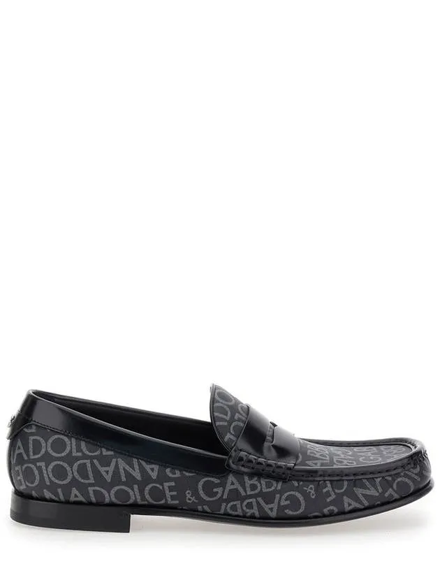 'City' Black Loafers With All-Over Logo In Cotton And Leather Man
