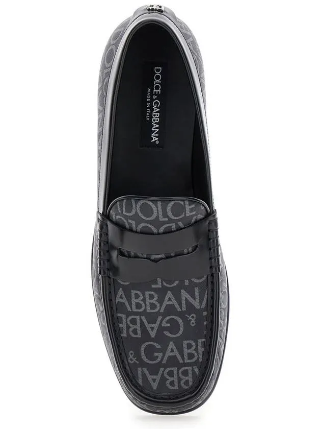 'City' Black Loafers With All-Over Logo In Cotton And Leather Man