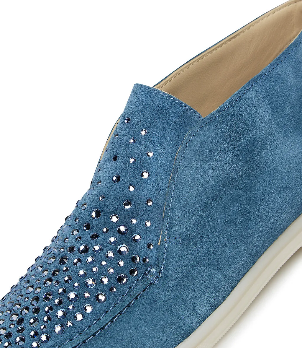 Crystal-embellished Blue suede loafers