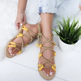 Customizable Women Sandals – Summer Flat Sandals with Hemp Rope Lace Up Gladiator Design