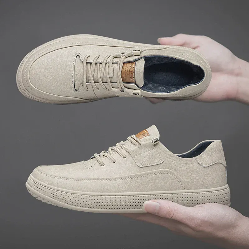 FitVete - Heren Lage Sneakers van Imitatieleer met Geperforeerde Zool, Vetersluiting, Casual Stijl