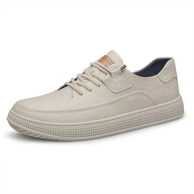 FitVete - Heren Lage Sneakers van Imitatieleer met Geperforeerde Zool, Vetersluiting, Casual Stijl