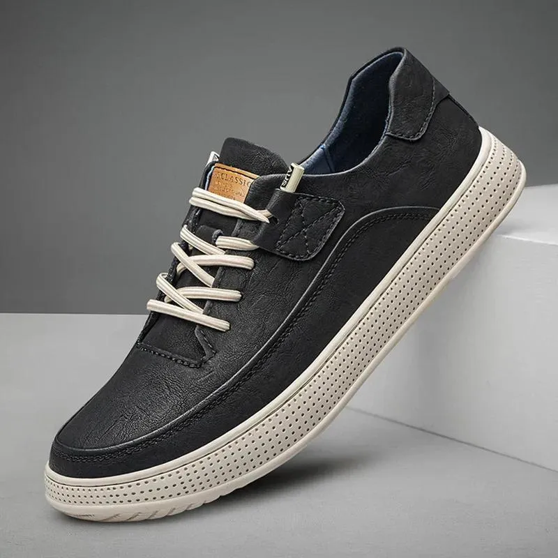 FitVete - Heren Lage Sneakers van Imitatieleer met Geperforeerde Zool, Vetersluiting, Casual Stijl