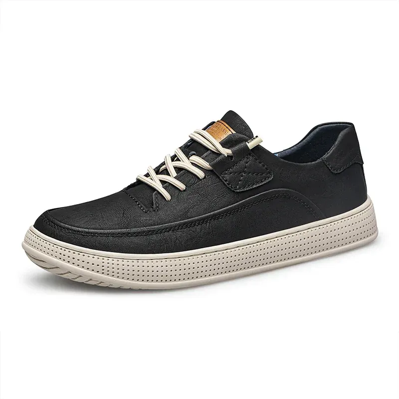 FitVete - Heren Lage Sneakers van Imitatieleer met Geperforeerde Zool, Vetersluiting, Casual Stijl