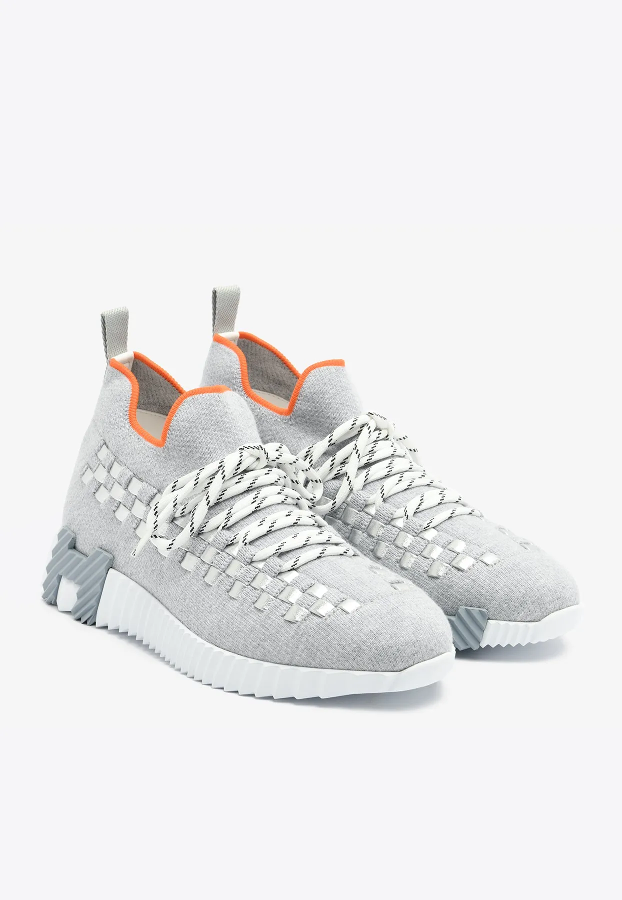 Flex Slip-On Sneakers in Gris Silex Mottled Knit with Braided Bolduc
