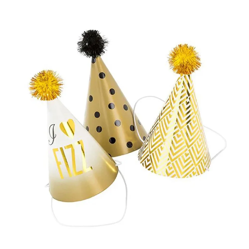 Glitterati Glam Gold Mini Cone Party Hats - Pack of 6