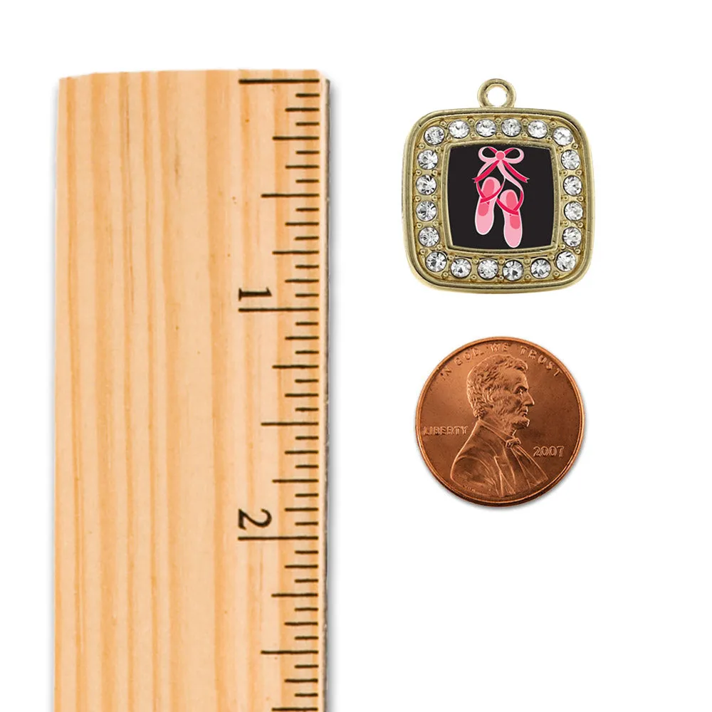 Gold Ballerina Slippers Square Charm Classic Necklace