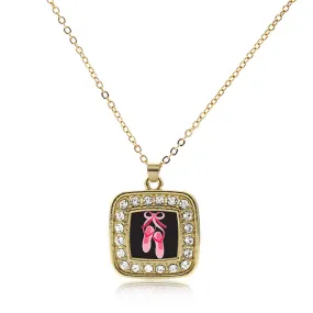 Gold Ballerina Slippers Square Charm Classic Necklace