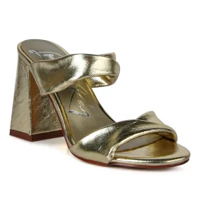 Gold High Heeled Block Heel Sandal