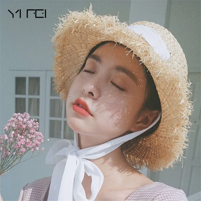 Handmade Weave Raffia Sun Hats For Women Summer Hat Beach Fold able Hat