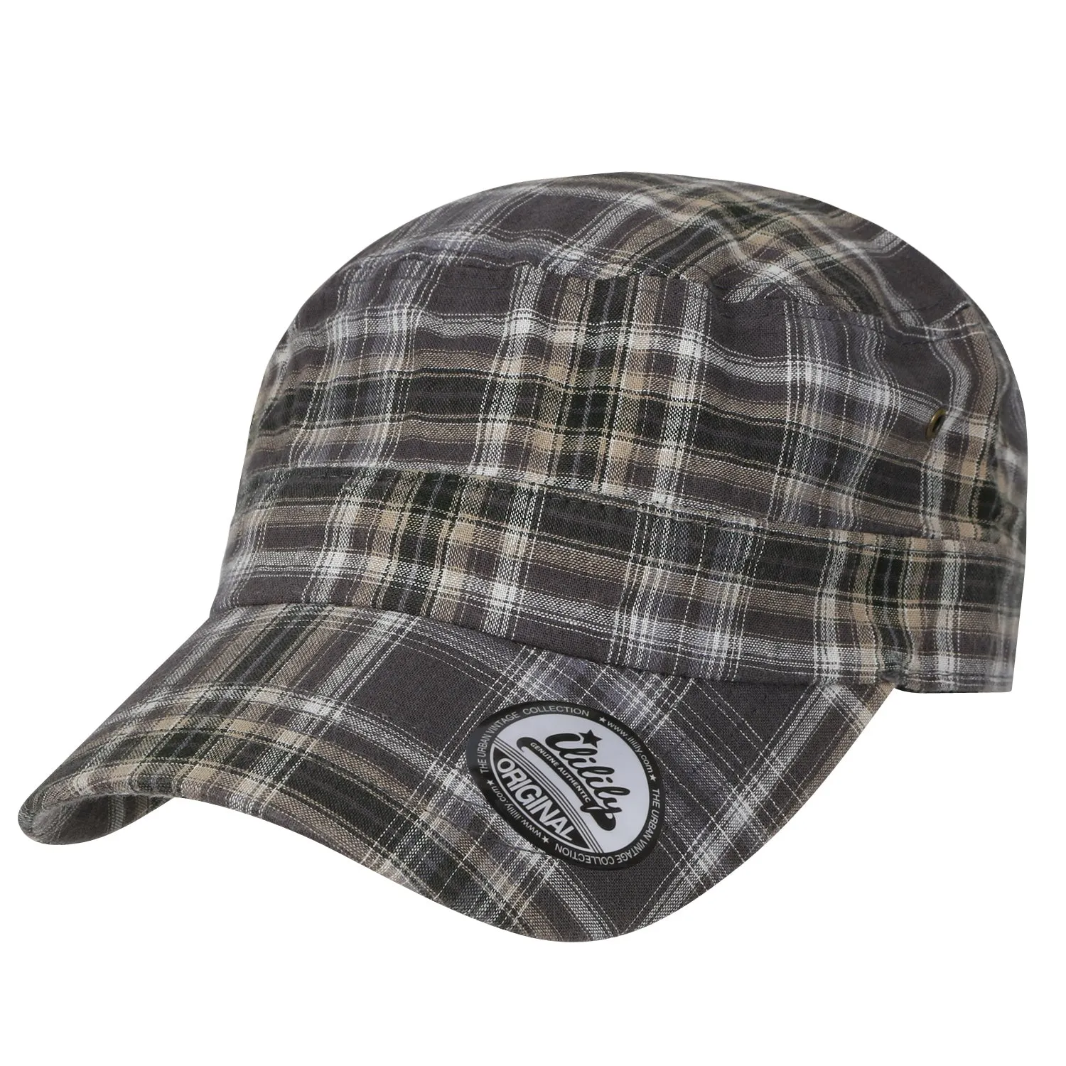 ililily Tartan Checkered Cotton Military Army Radar Hat Casual Cadet Cap