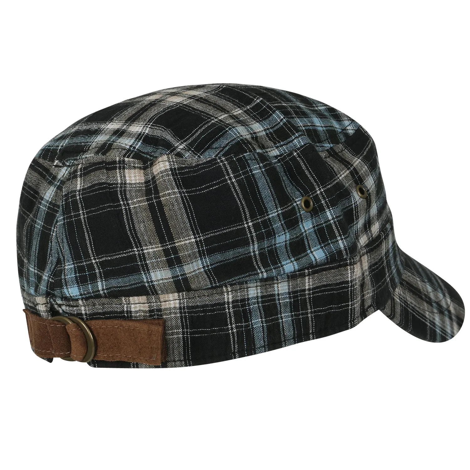 ililily Tartan Checkered Cotton Military Army Radar Hat Casual Cadet Cap