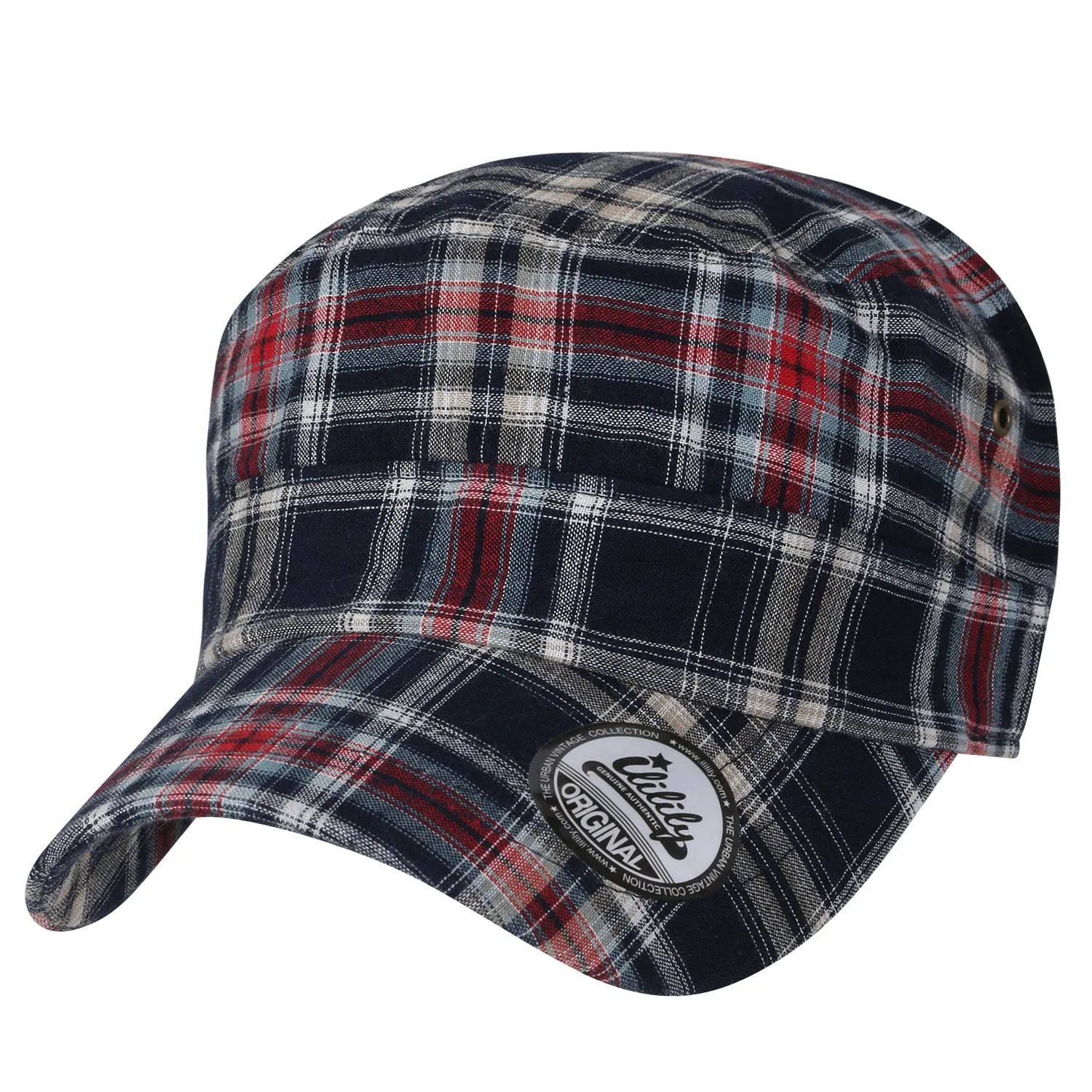 ililily Tartan Checkered Cotton Military Army Radar Hat Casual Cadet Cap