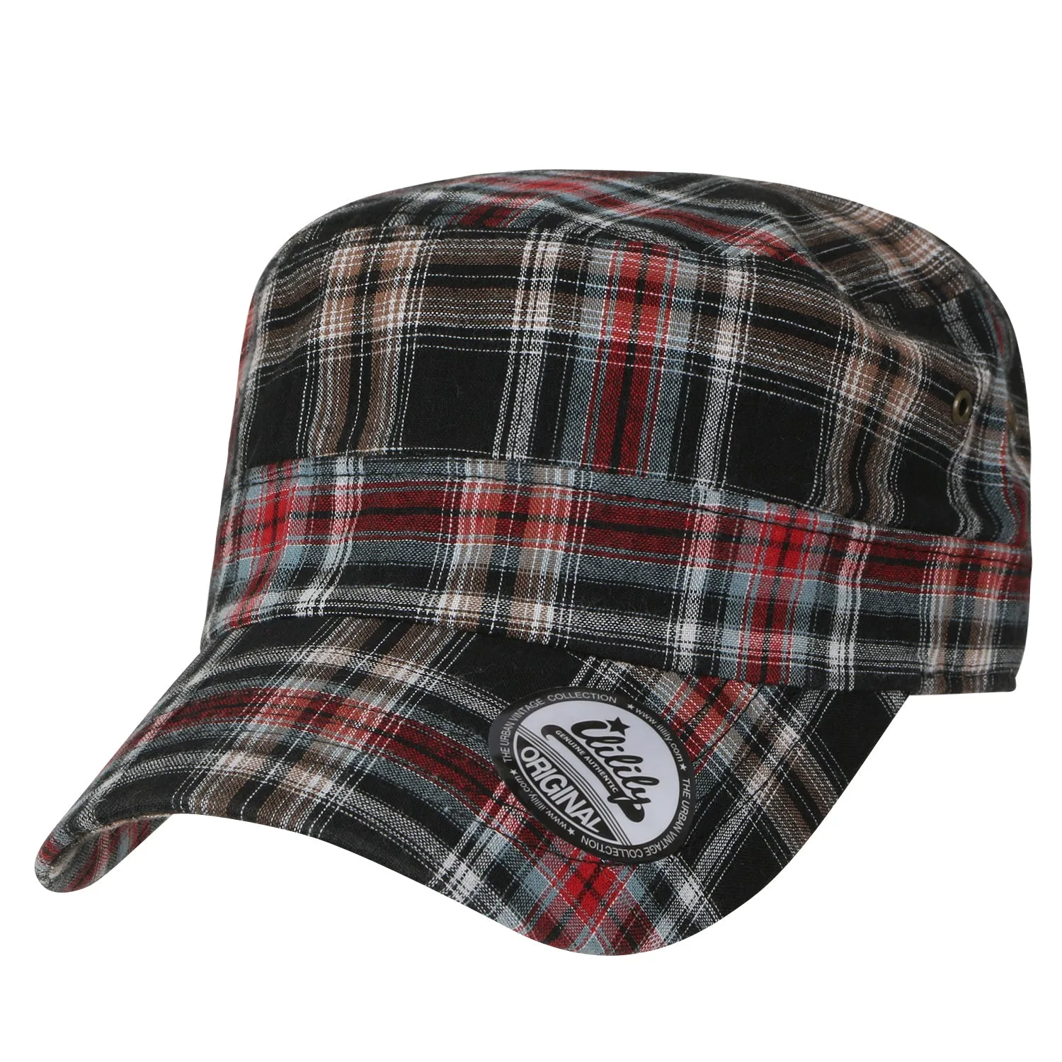 ililily Tartan Checkered Cotton Military Army Radar Hat Casual Cadet Cap
