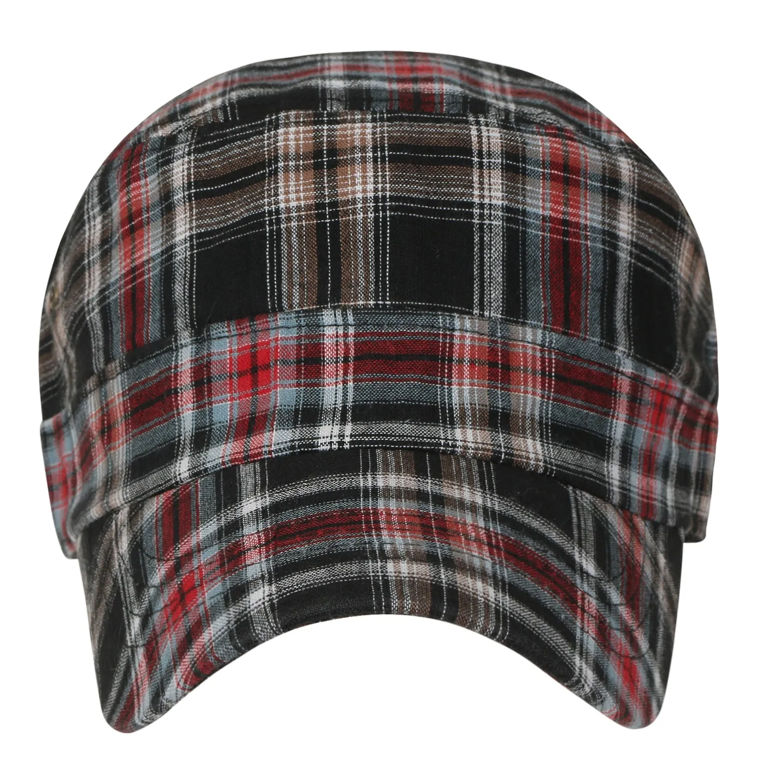 ililily Tartan Checkered Cotton Military Army Radar Hat Casual Cadet Cap