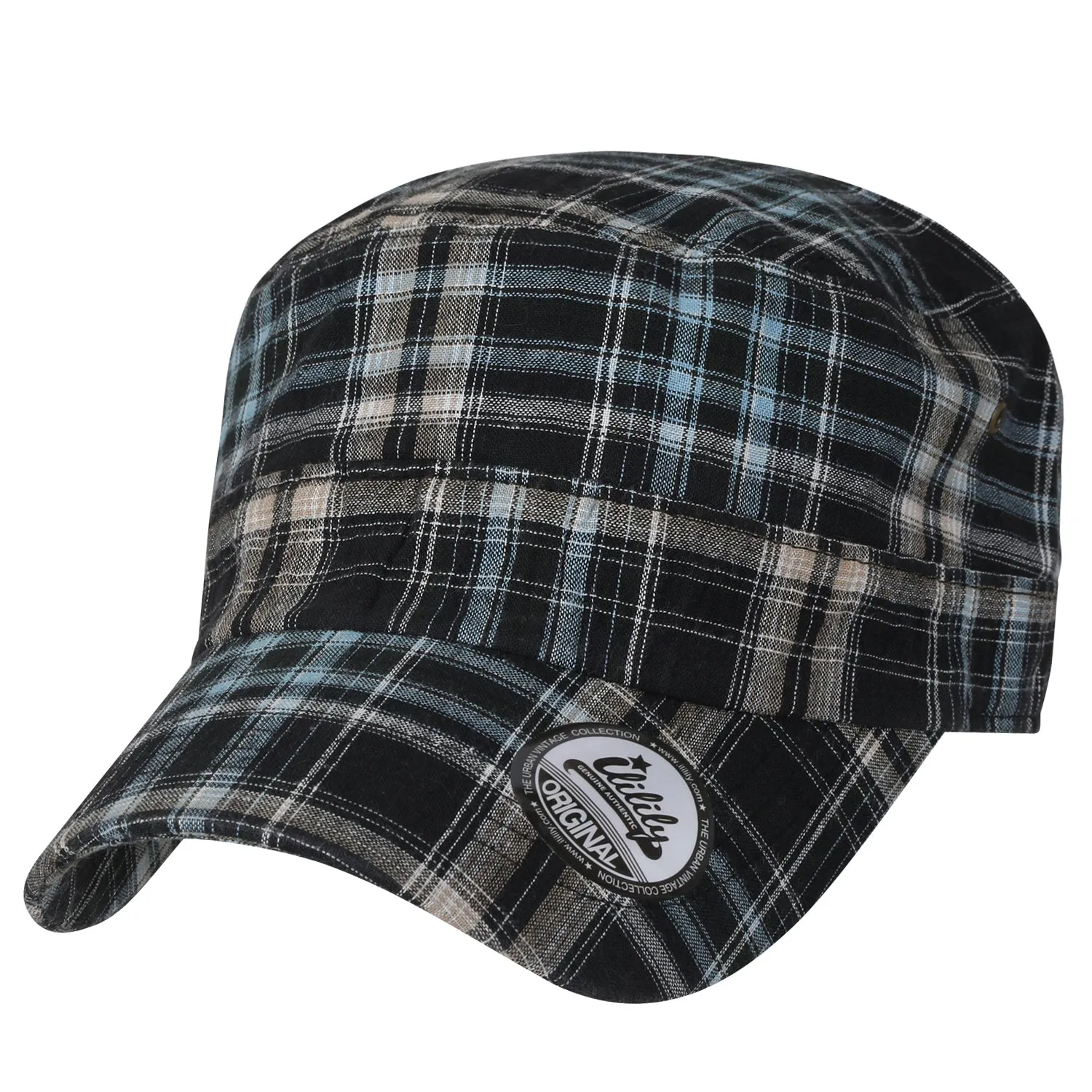 ililily Tartan Checkered Cotton Military Army Radar Hat Casual Cadet Cap