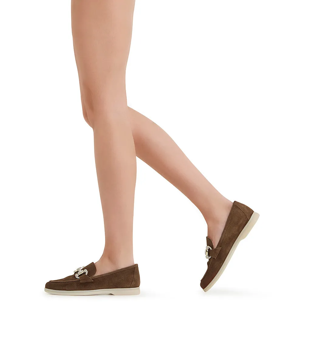 Jewel-buckle Acorn-tone suede loafers