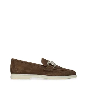 Jewel-buckle Acorn-tone suede loafers