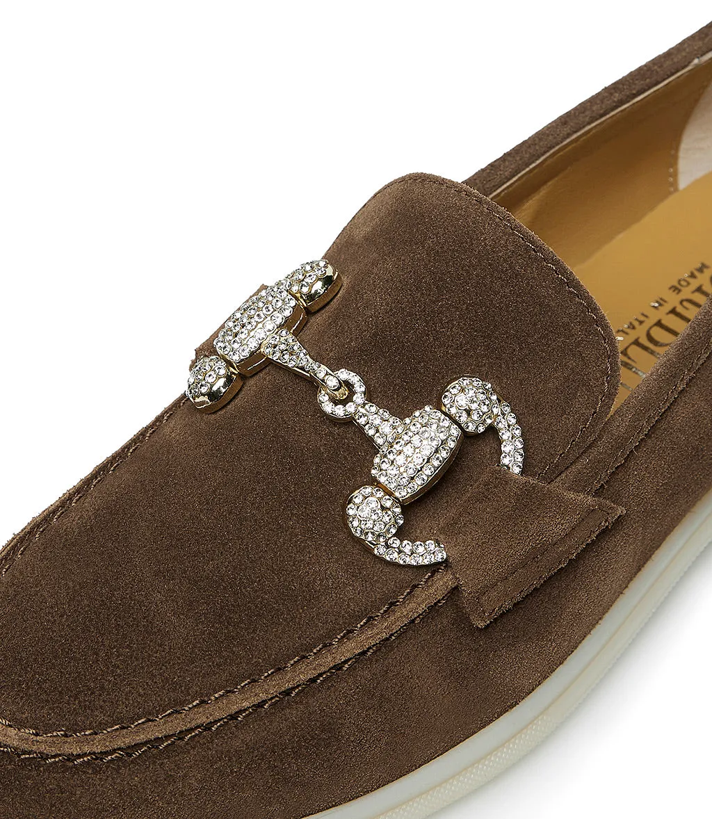 Jewel-buckle Acorn-tone suede loafers