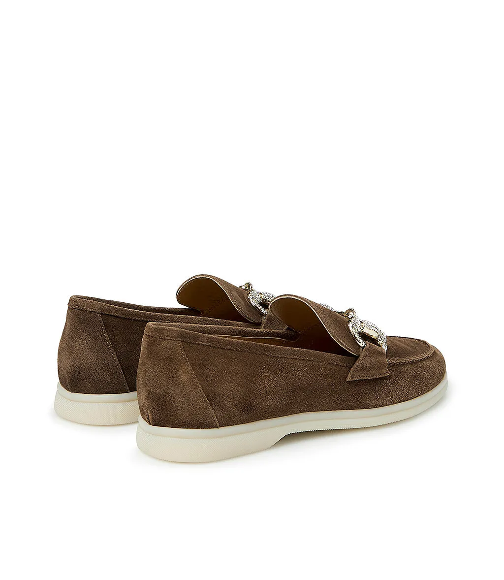 Jewel-buckle Acorn-tone suede loafers