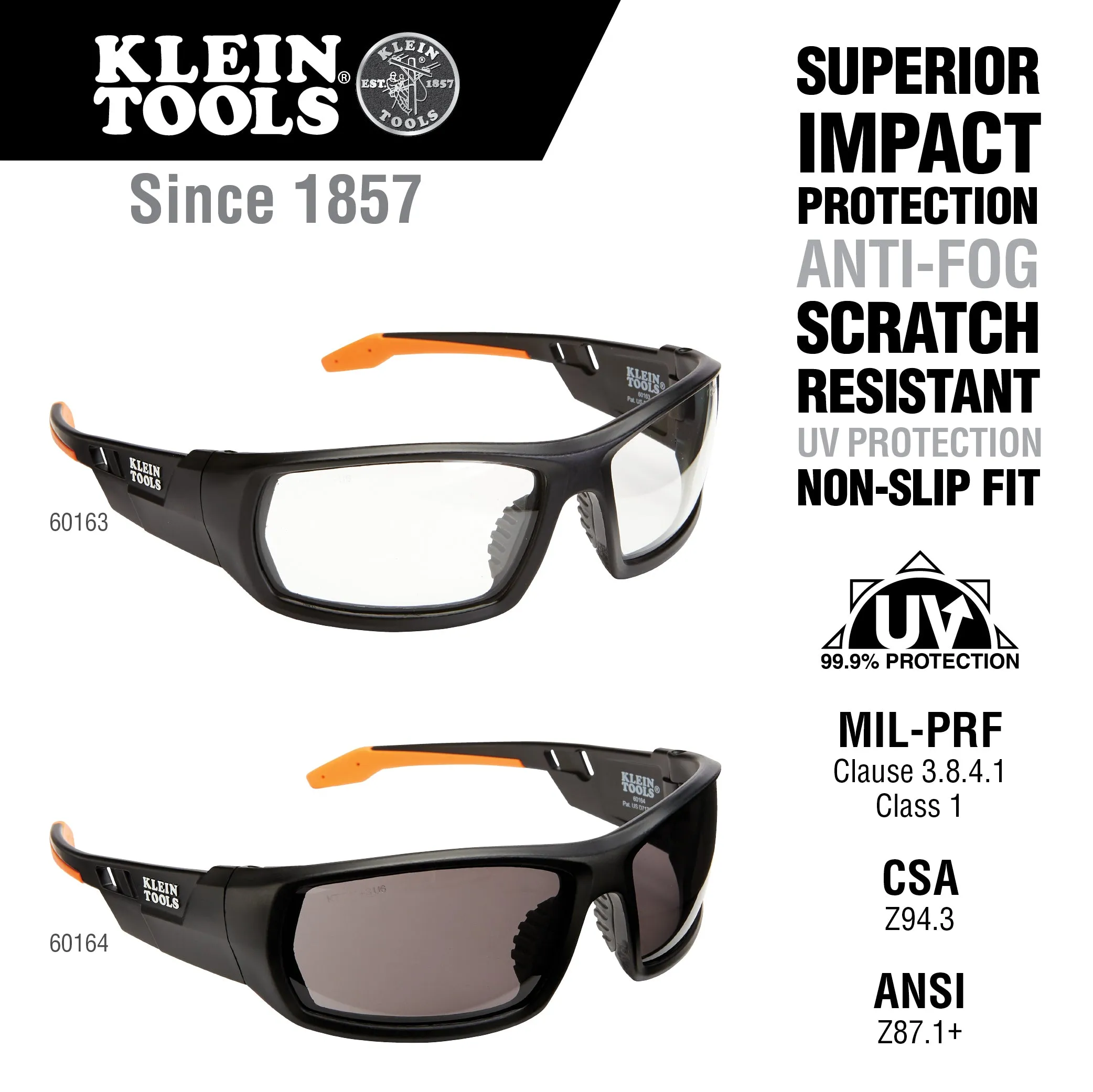 Klein 60164 Professional Safety Glasses, Full Frame, Gray Lens