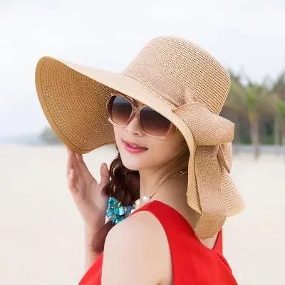 Large Brim Solid Color Floppy Hat Sun Hat Beach Women Hat Foldable Summer UV Protect Travel Casual Hat Female