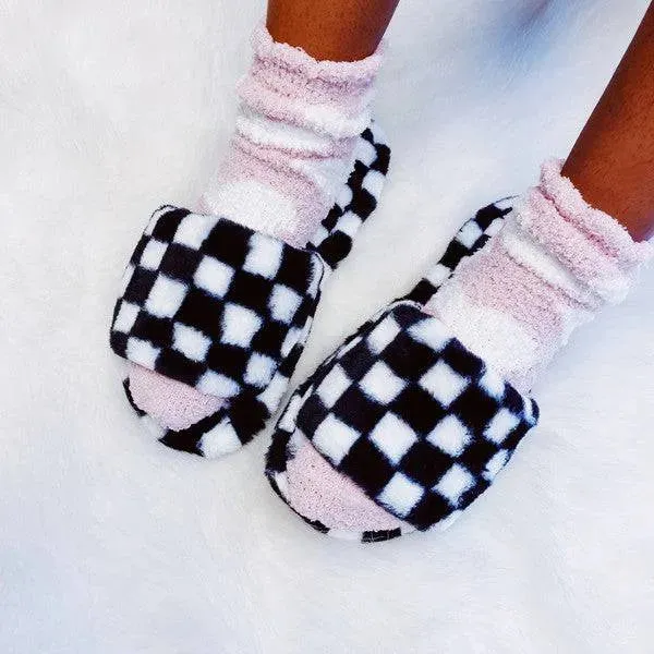 Luxe Lounge Checker Cozy Slippers Stylish