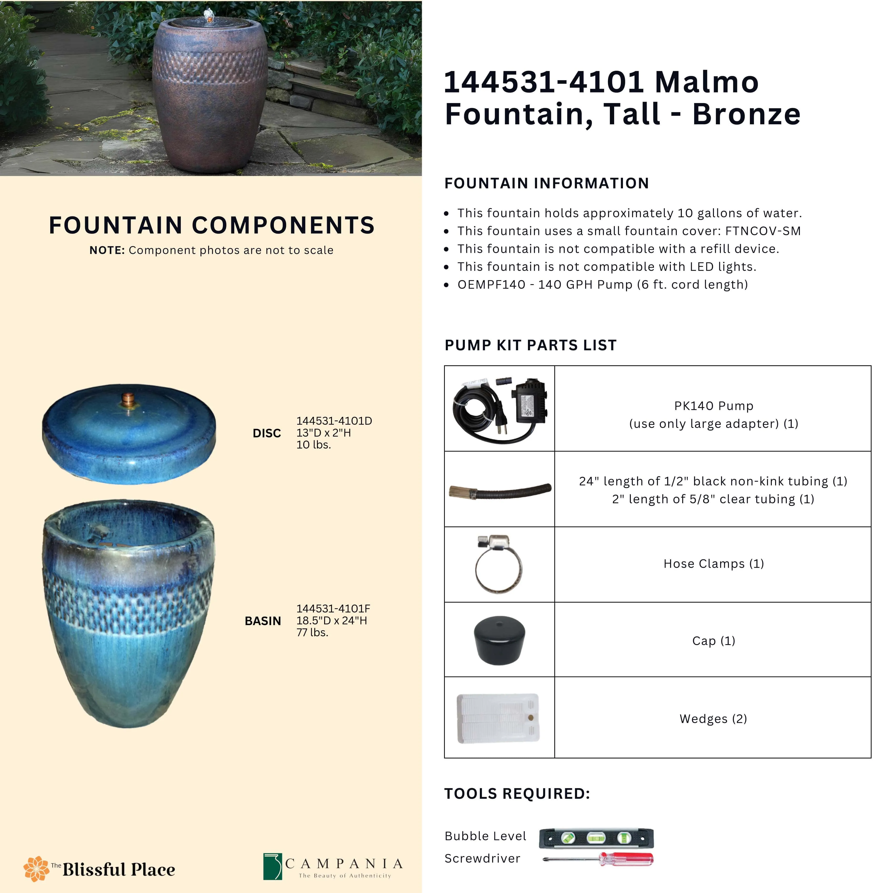 Malmo Fountain, Tall - Bronze Campania International