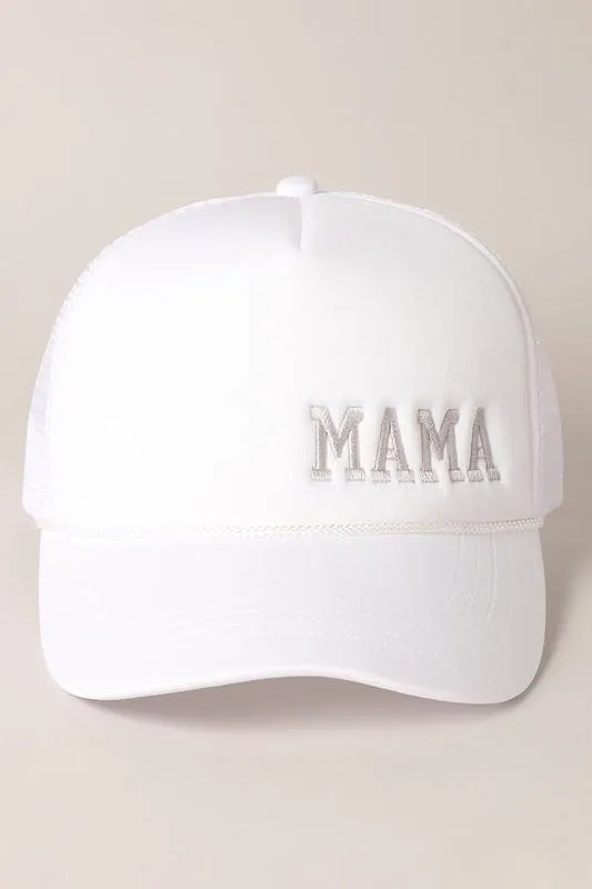 Mama Embroidered Trucker Hat - White