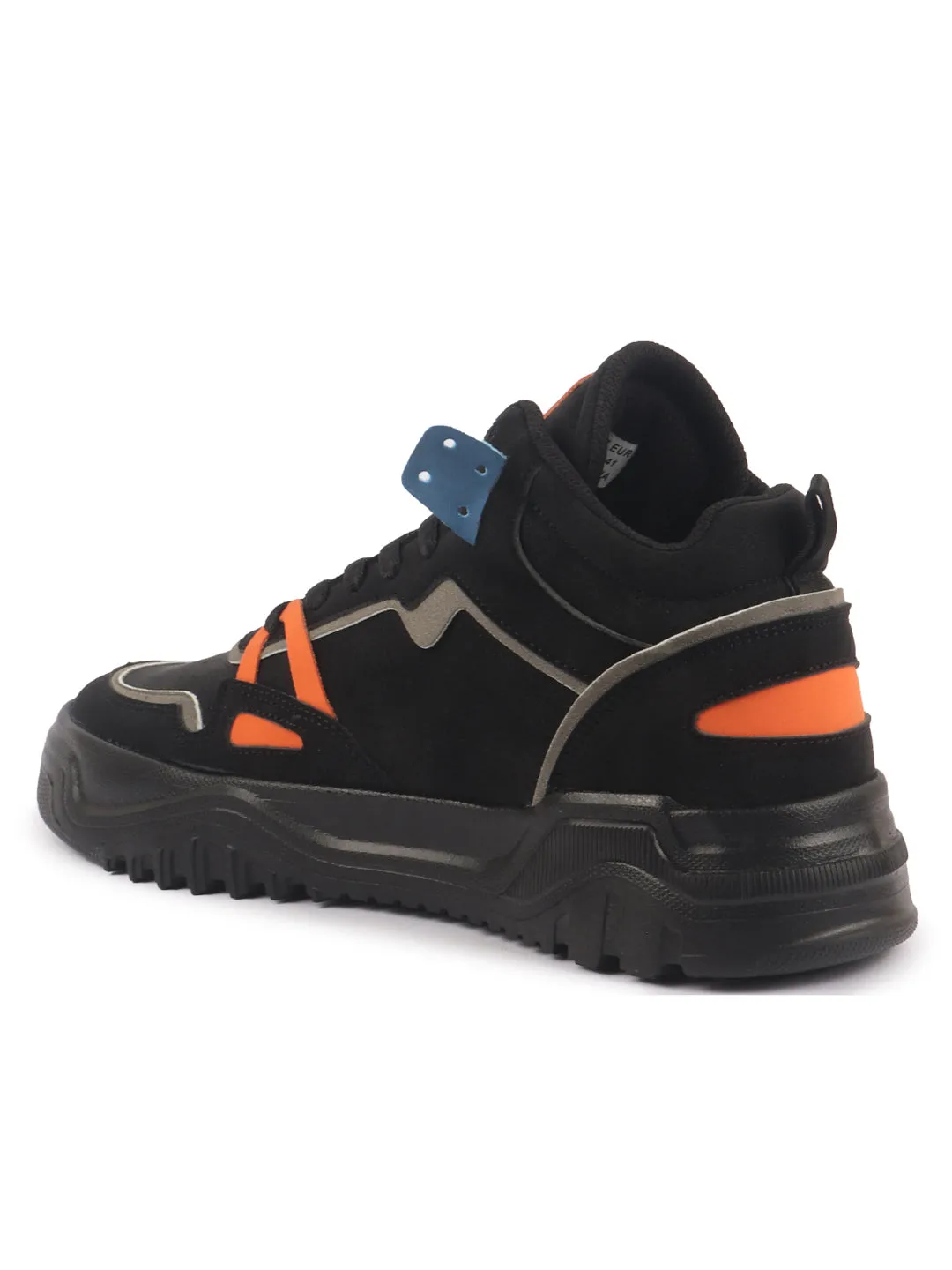 Men Black Colorblocked High Top Feather Lite Lace Up Sneakers|High Ankle Sneaker Shoes|Chunky Lace Up Casual Shoes