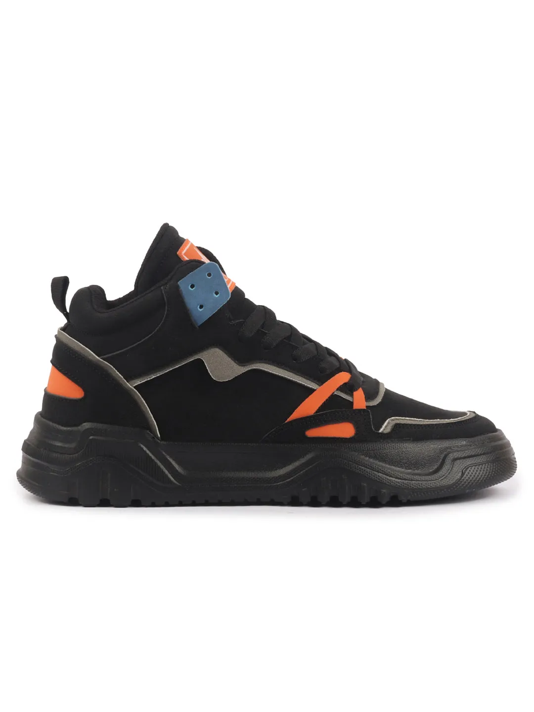 Men Black Colorblocked High Top Feather Lite Lace Up Sneakers|High Ankle Sneaker Shoes|Chunky Lace Up Casual Shoes