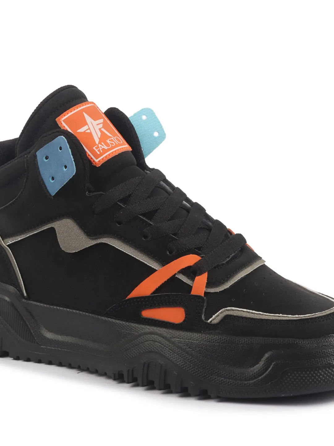 Men Black Colorblocked High Top Feather Lite Lace Up Sneakers|High Ankle Sneaker Shoes|Chunky Lace Up Casual Shoes