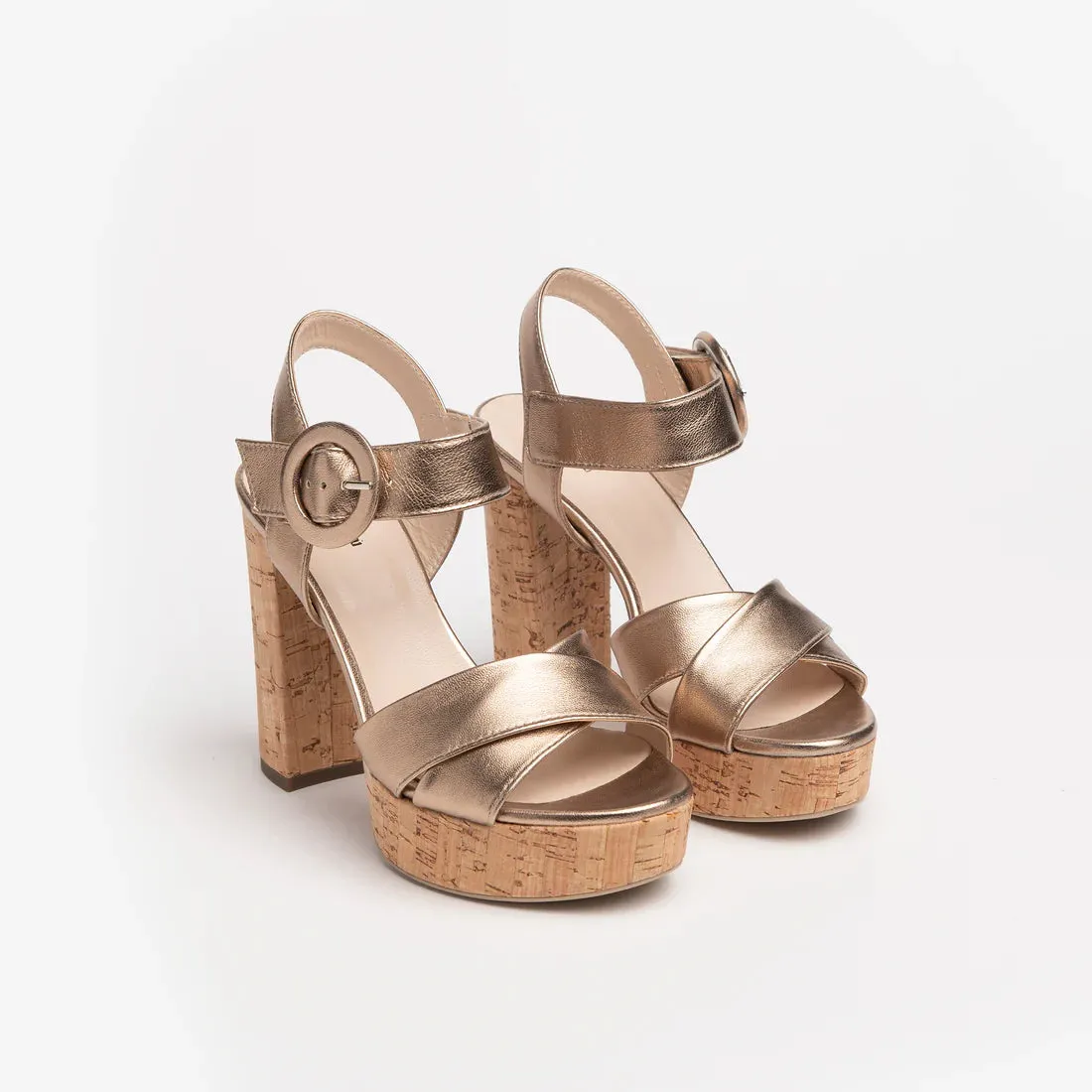 NeroGiardini Gold Leather Wedge Sandals