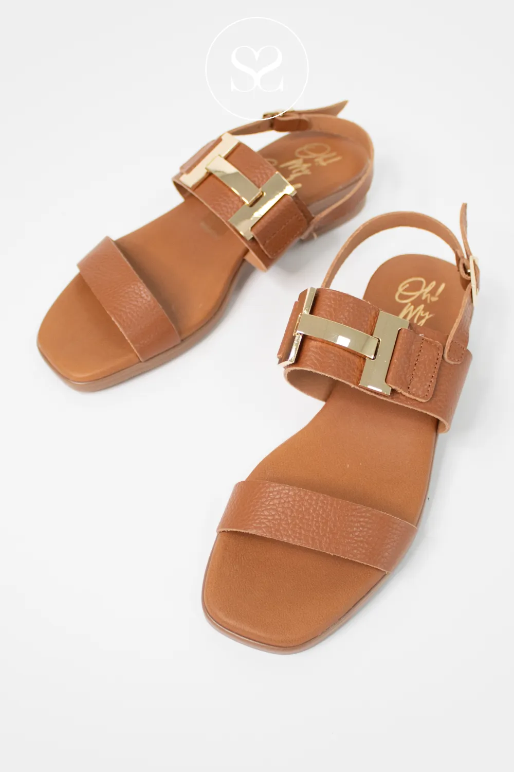 OH MY SANDALS 5606 TAN LEATHER BLOCK HEEL SANDALS