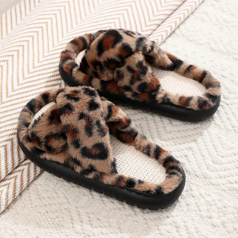 Open-Toe Cross Band Linen Soled Indoor Slippers For Winter
