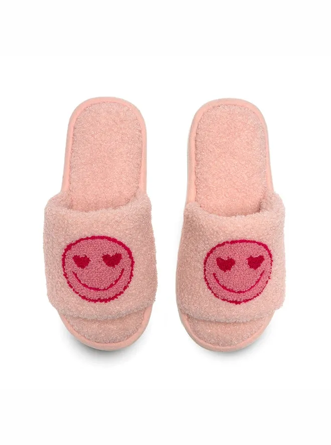 Pink Heart Happy Face Slippers