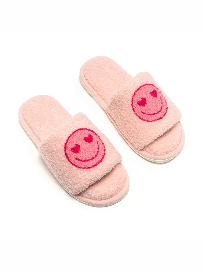 Pink Heart Happy Face Slippers