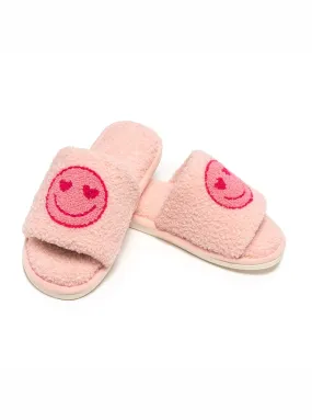 Pink Heart Happy Face Slippers