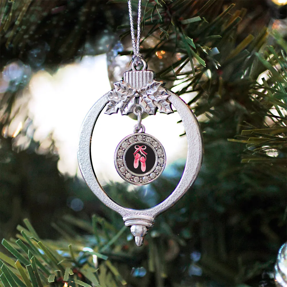 Silver Ballerina Slippers Circle Charm Holiday Ornament