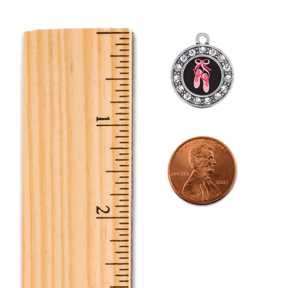 Silver Ballerina Slippers Circle Charm Holiday Ornament