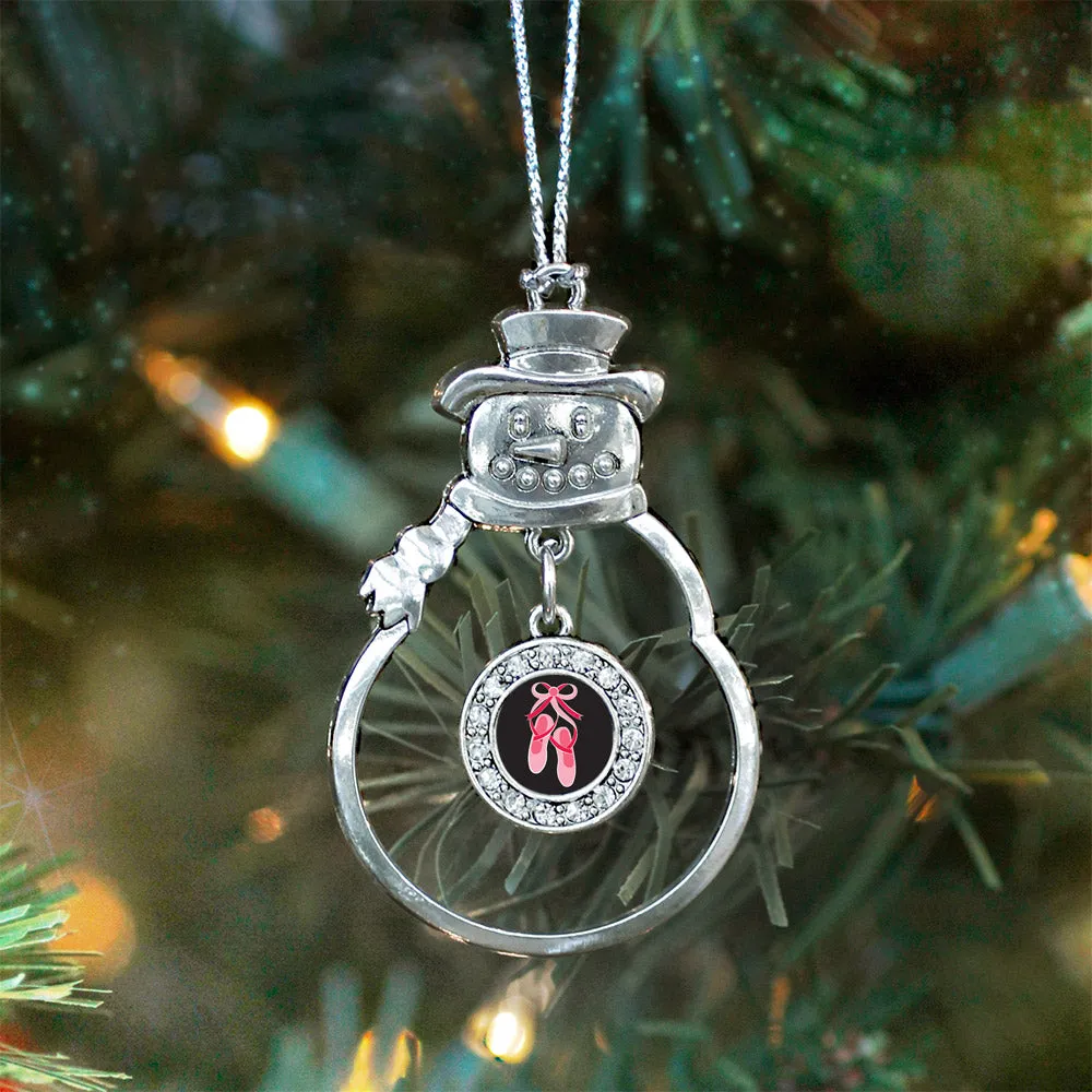 Silver Ballerina Slippers Circle Charm Snowman Ornament