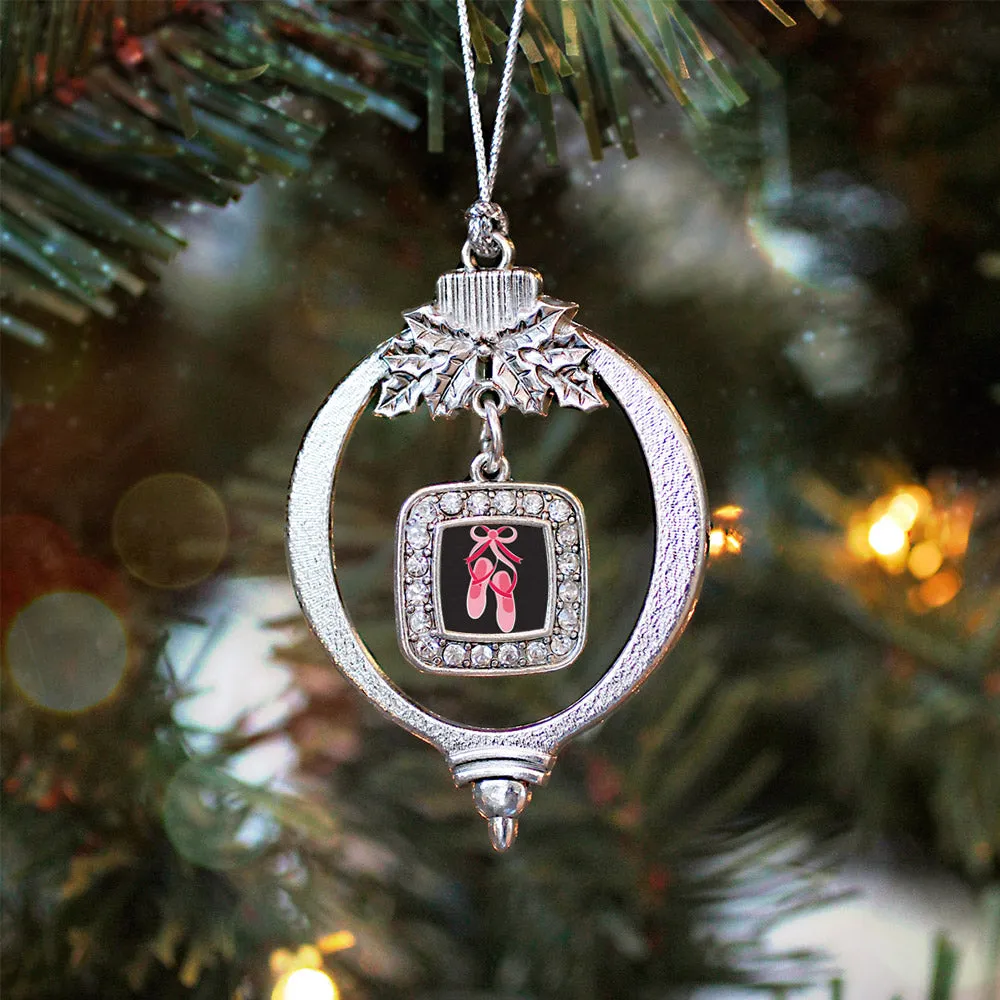 Silver Ballerina Slippers Square Charm Holiday Ornament