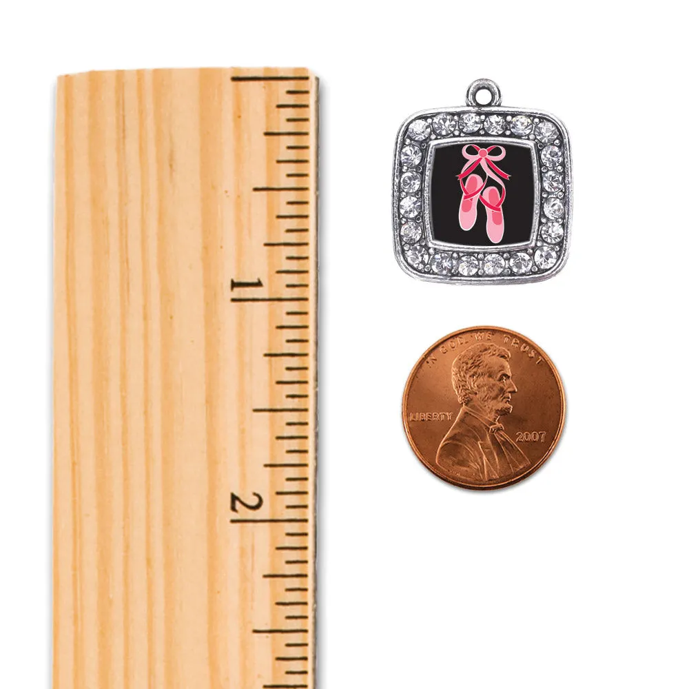 Silver Ballerina Slippers Square Charm Holiday Ornament