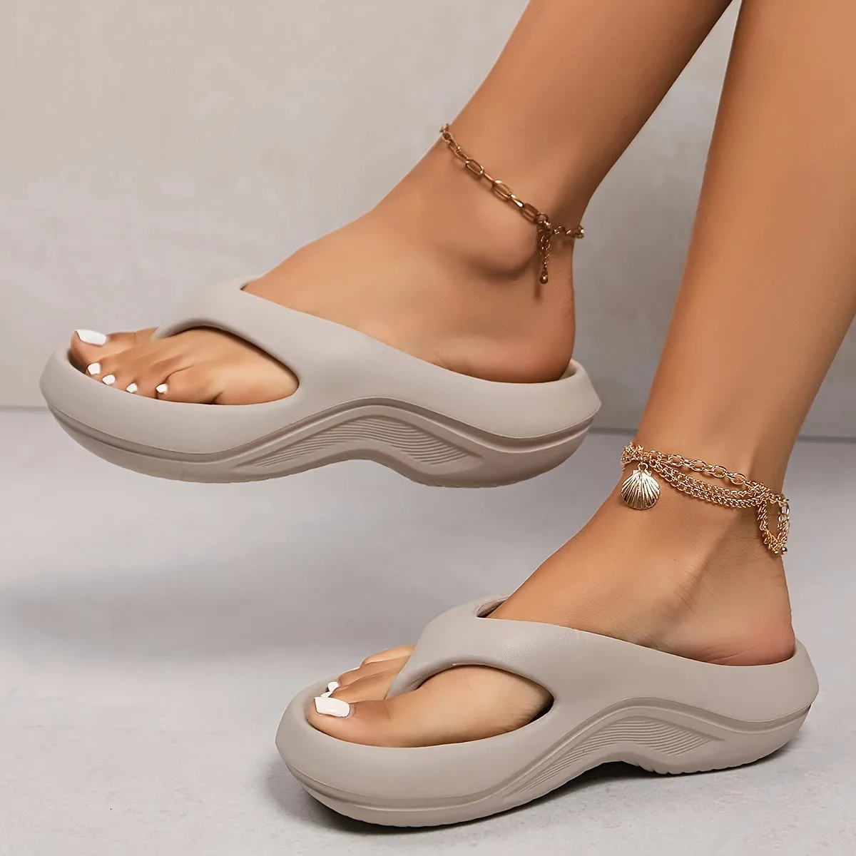 Stylish Casual Solid Color EVA Molded Flip-Flops, Comfortable And Soft